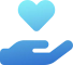 A blue heart is above the hand of someone.